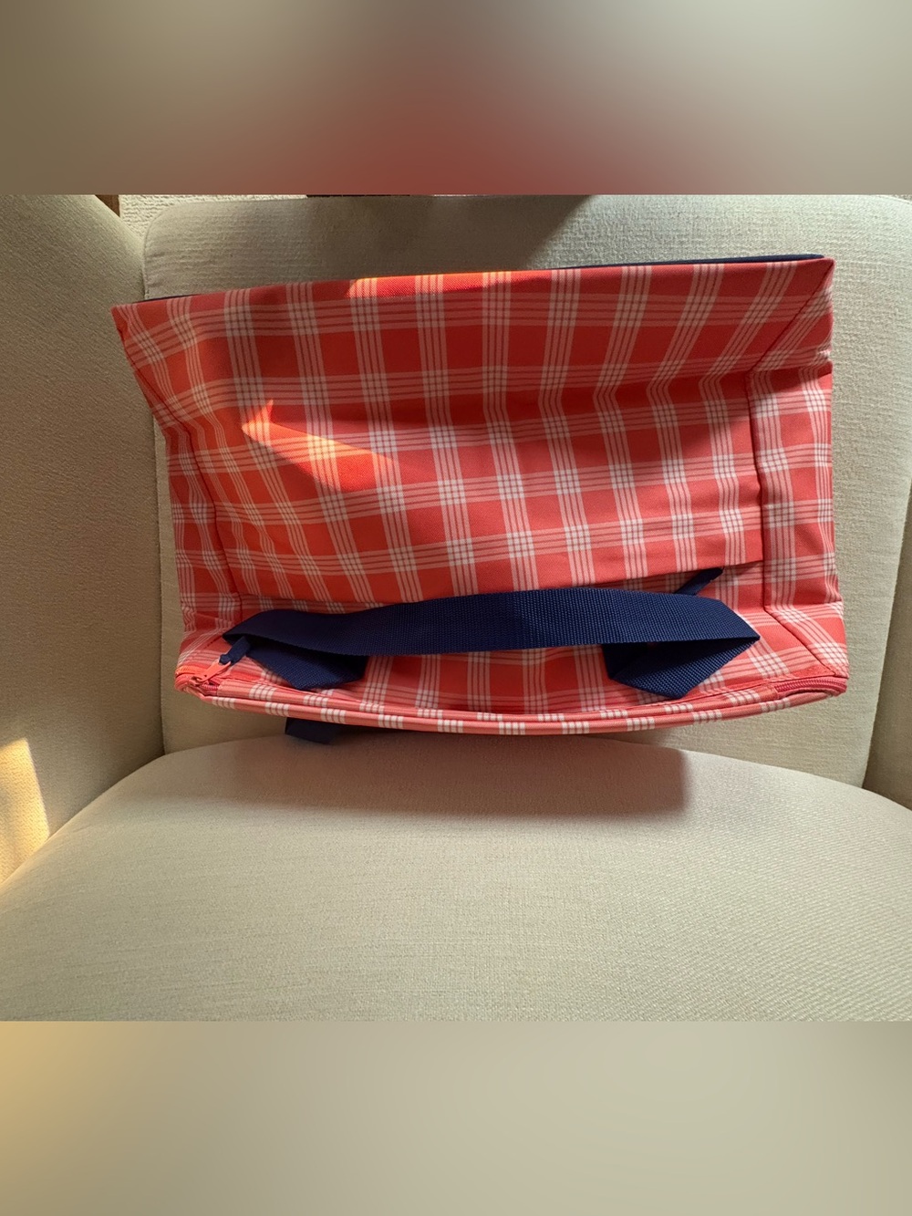 Coral Plaid Carry Tote cooler bag - Picture 5 of 6